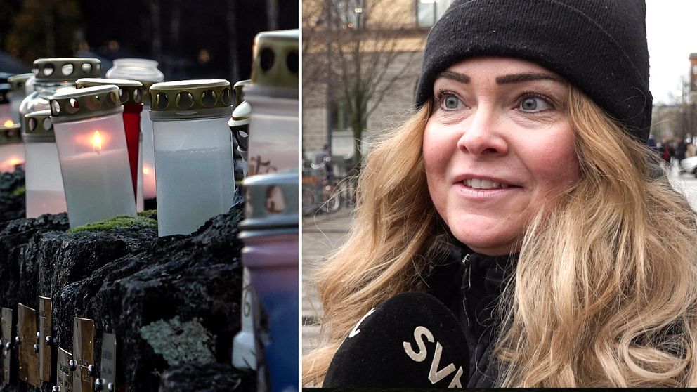 Marit Huotari i Eskilstuna har planerat sin egen begravning. Står på torget i Eskilstuna.