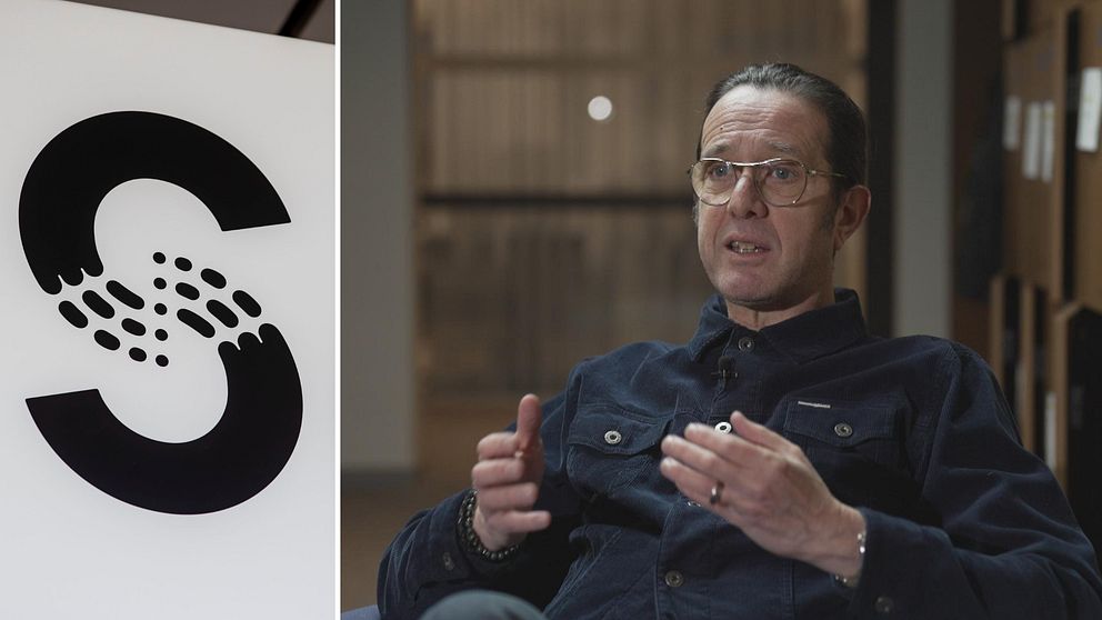 Schibsteds logga, ett S och SVT:s ekonomikommentator Peter Rawet