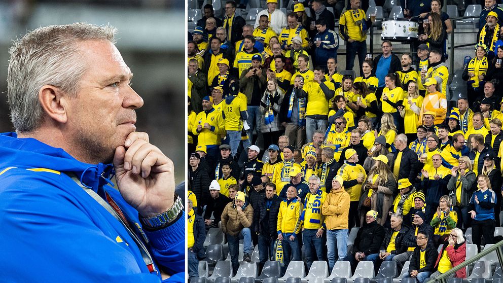 Martin Fredman, säkerhetsansvarige svenska fotbollförbundet samt supportrar på läktaren.