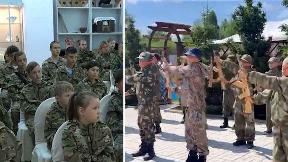 Ryska barn som tränar under militärpolitiskt ”Spetznaz-barn.