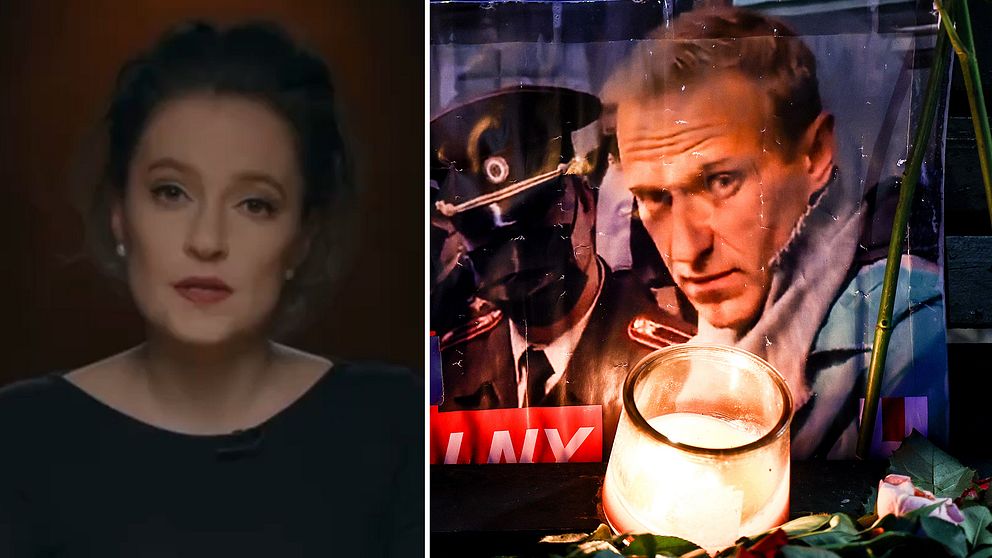 Ordförande för Navalnyjs antikorruptionsfond Maria Pevtjich och bild på Aleksej Navalnyj