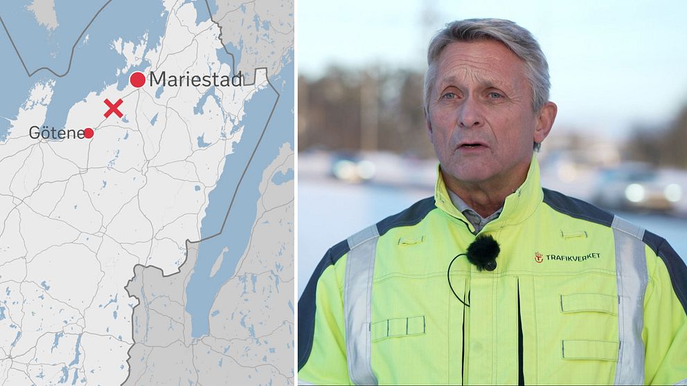 Karta som visar Mariestad och Götene tillsammans med Bengt Olsson på Trafikverket