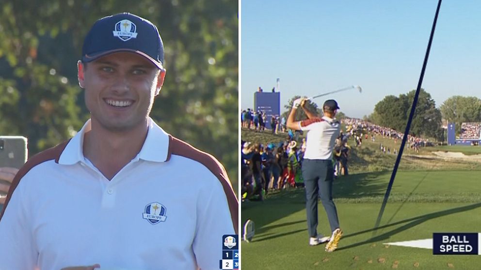 Ryder Cup: Ludvig Åberg satte rekord tillsammans med Viktor Hovland – på hål fyra stod svensken för ett drömslag