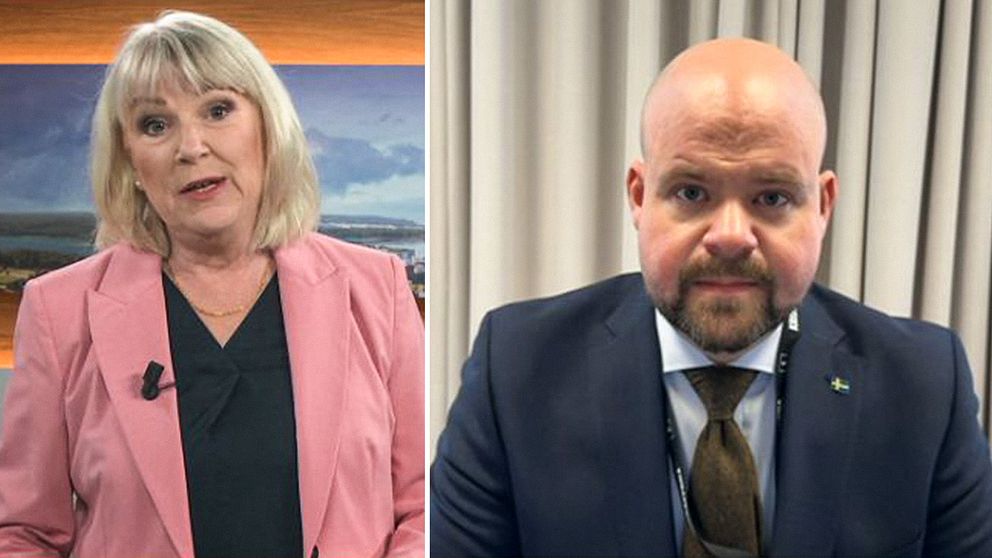 Till höger SVT:s programledare Karin Mannberg, till vänster landsbygdsminister Peter Kullgren, Kristdemokraterna.
