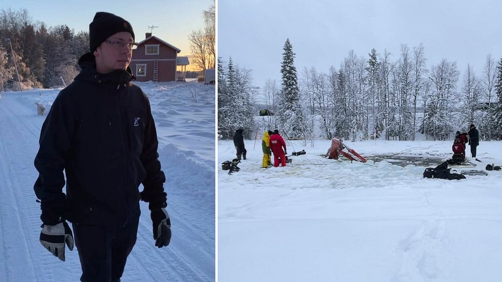 23-åriga Hampus på en vinterväg / olycksplatsen i Örnsköldsvik