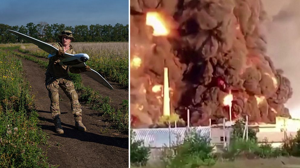 Ukrainska drönare och en brand