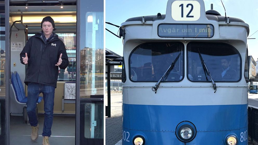SVTs reporter Kristian Åkergren och ett montage av den nya spårvagnslinjen som kommer börja rulla i Göteborg.