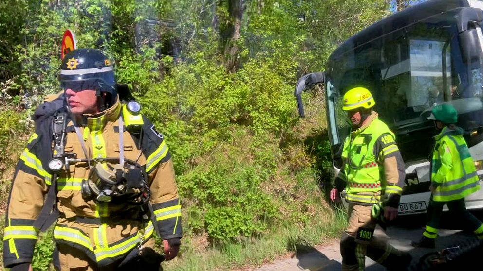 Bussolycka på Strandvägen i Kolmården utanför Norrköping.