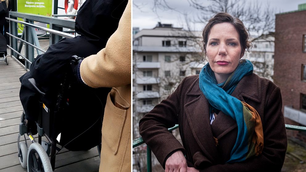 Genrebild, person i rullstol. Till höger Sara Persson, brottsförebyggande specialist på Ekobrottsmyndigheten