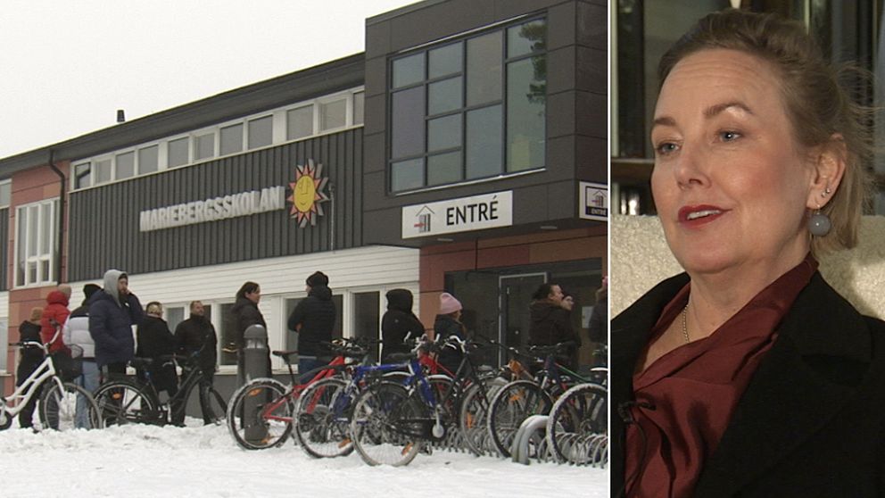 Splitbild på Mariebergsskolan och skoldirektör Marie Kjällström.