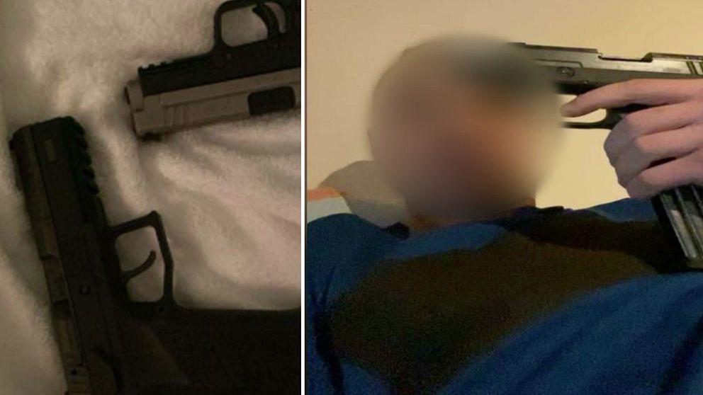 Bild på pistoler och man som håller i en pistol