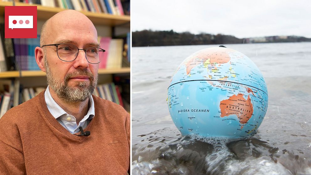 Professor Gerhard Andersson och en jordglob