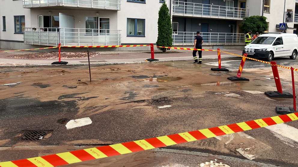 En del av en vattenläcka i centrala Mora