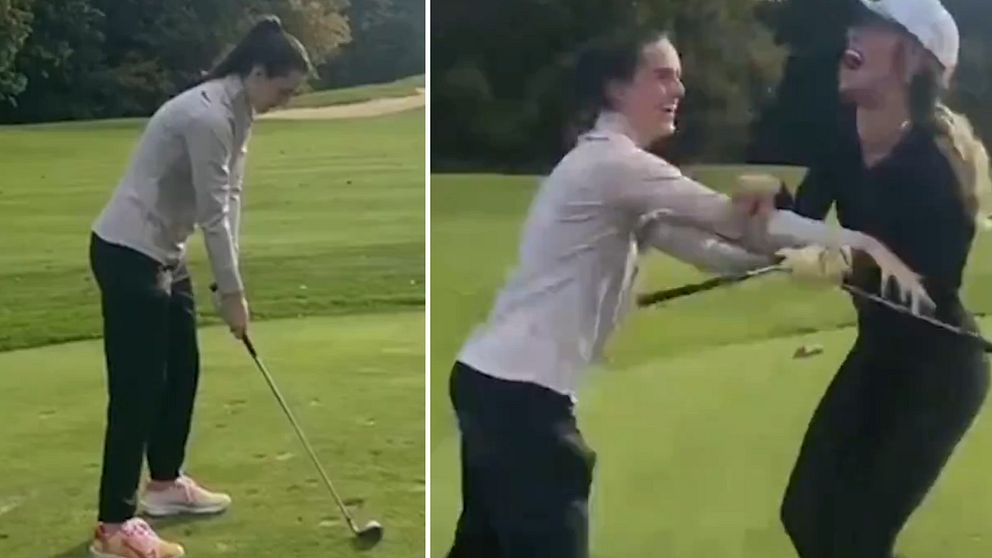 Basketstjärnan Caitlin Clark nära hole-in-one