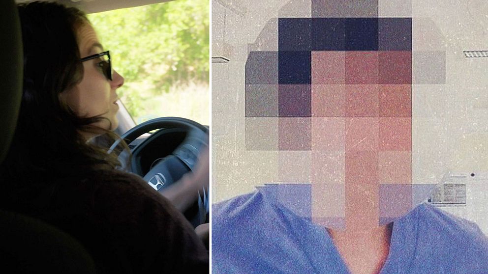 Tvådelad bild. Till vänster SVT:s reporter, till höger en blurrad bild på en spansk läkare som avtjänar fängelsestraff för sexualbrott mot 45 barn.
