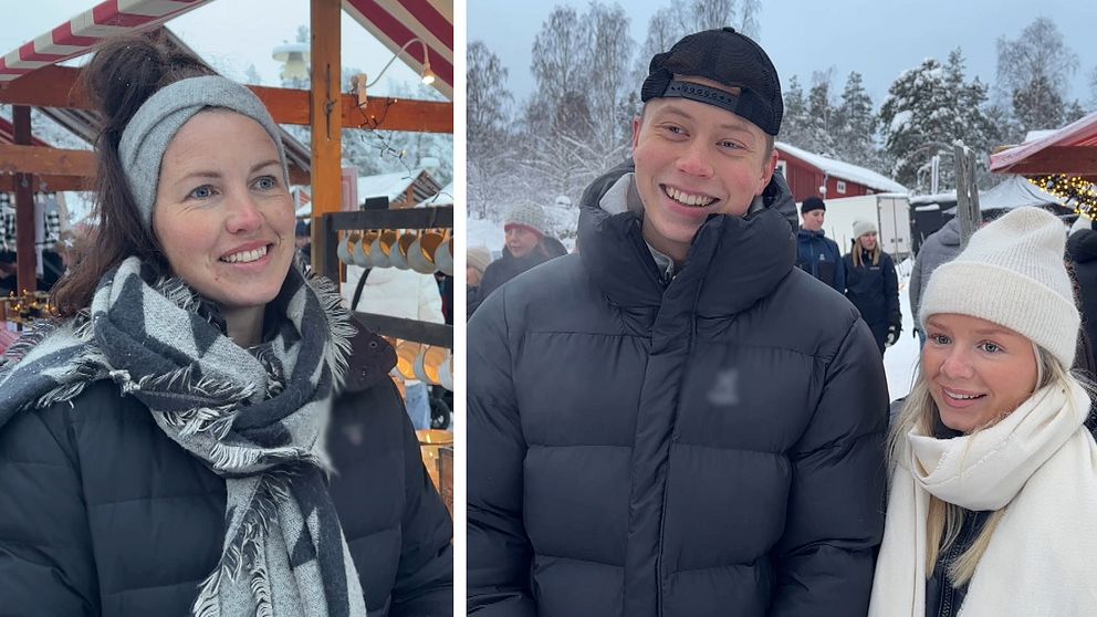 Glada människor under helgen på julmarknaden på Norra Berget i Sundsvall.