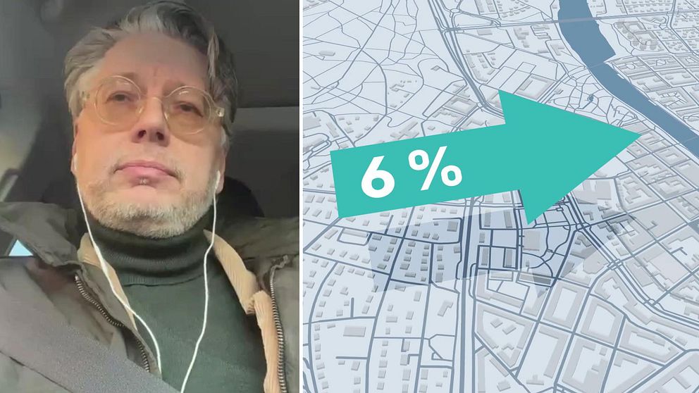 Man i bil och karta med grafik.