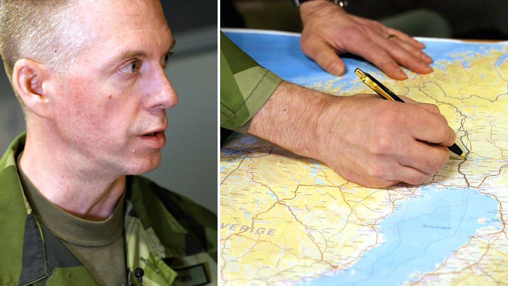 arméchefen Jonny Lindfors pekar på en karta