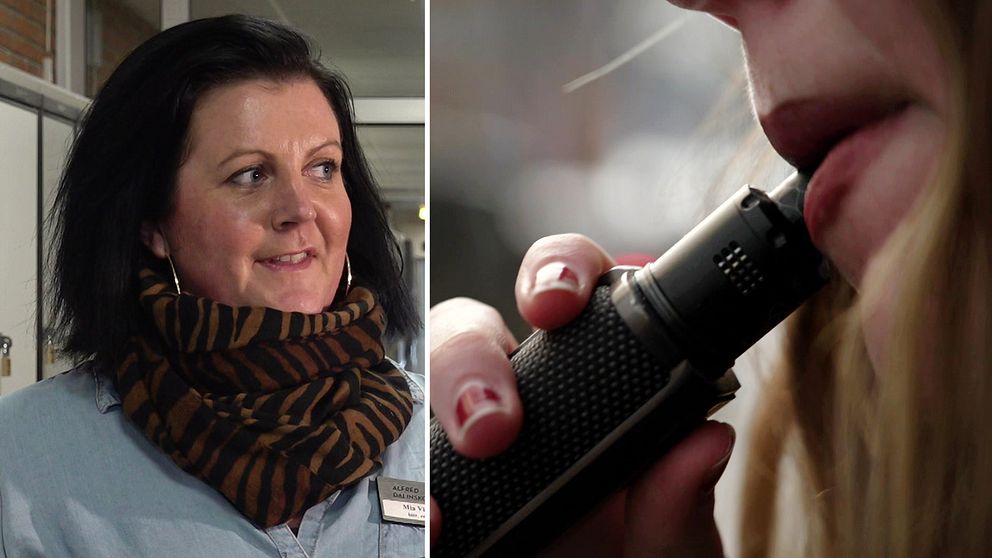 Mia Vigren, biträdande rektor på Alfred Dalinskolan i Huskvarna pratar om användningen av e-cigaretter på skolan