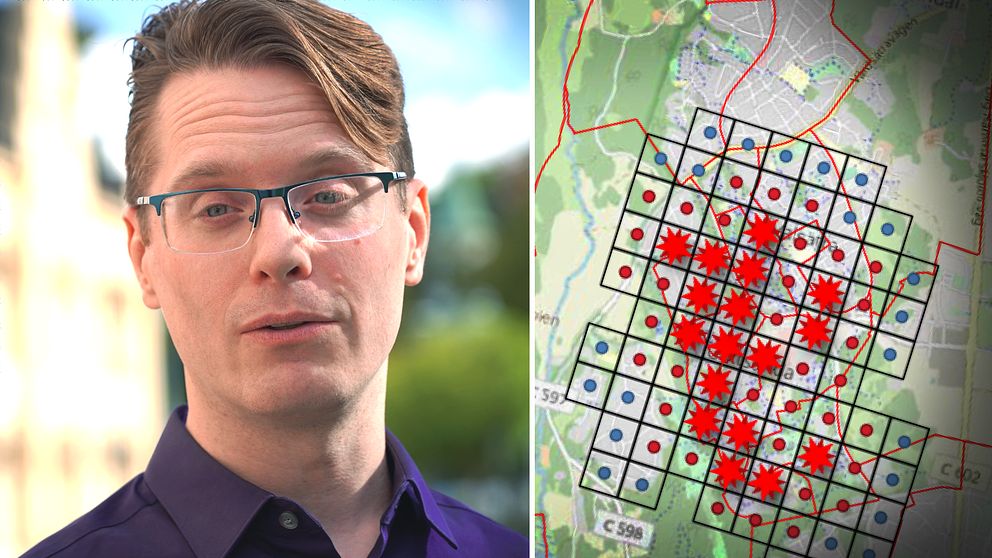 Man och en karta över skjutningar