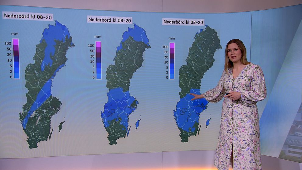 Väderkartor för påskhelgen. Meteorolog presenterar.