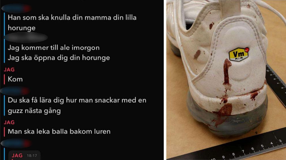 Konversation på snapchat, blodbesudlad sko