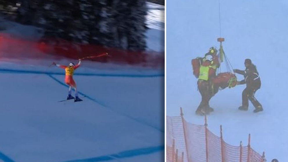 Den schweiziske utförsåkaren Marco Kohler kraschade under störtloppet i Wengen.