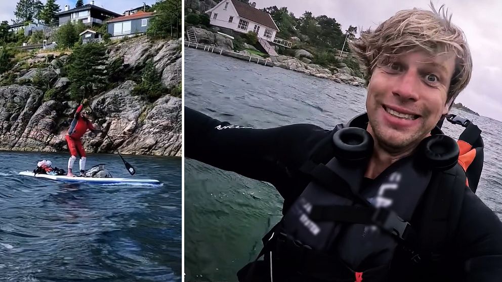 En man på en SUP-bräda.