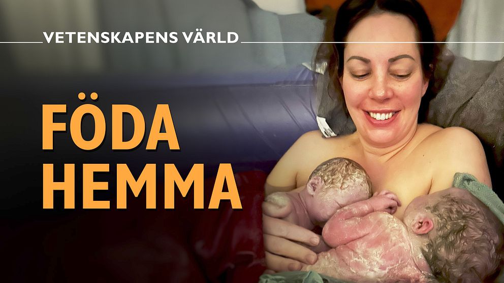 Kvinna med två nyfödda barn i famnen