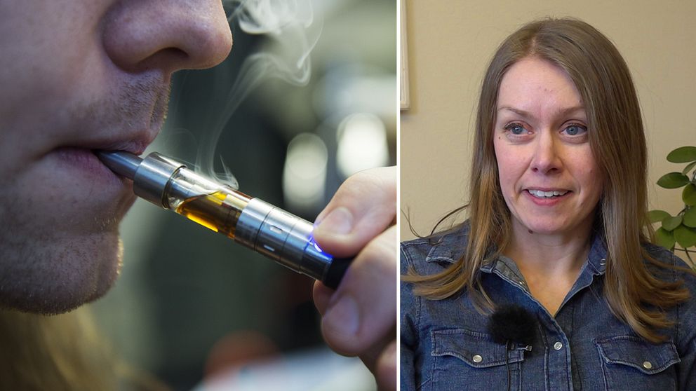 Splitbild. Till vänster en man som röker e-cigarett. Till höger Hanna Viklund, folkhälsosamordnare på Region Jämtland Härjedalen.