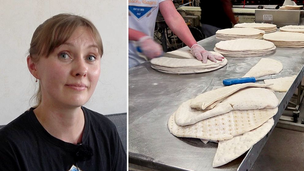 Profilbild på Inna Nahorna och en person som skär bröd på en arbetsbänk.