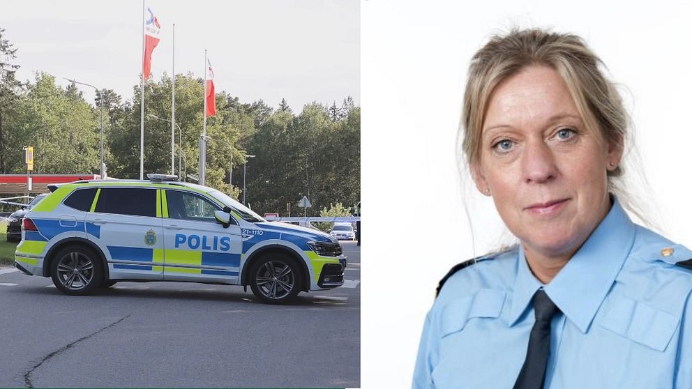 Pressbild på polisen Lisa Sannervik samt en bild på en polisbil.