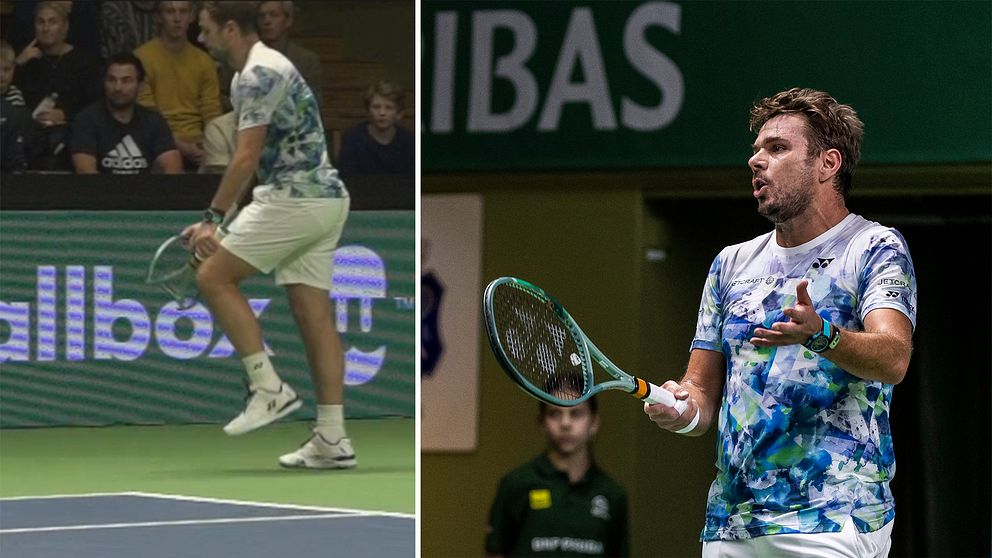 Stan Wawrinka blir arg på publiken och slår sönder racket.