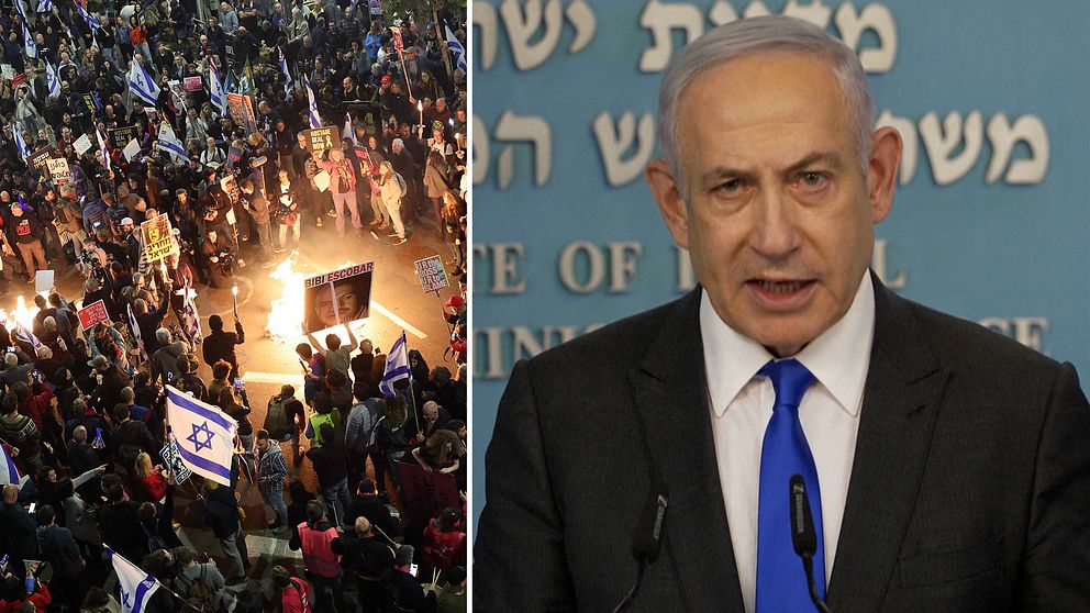 Premiärminister Netanyahu och protester.