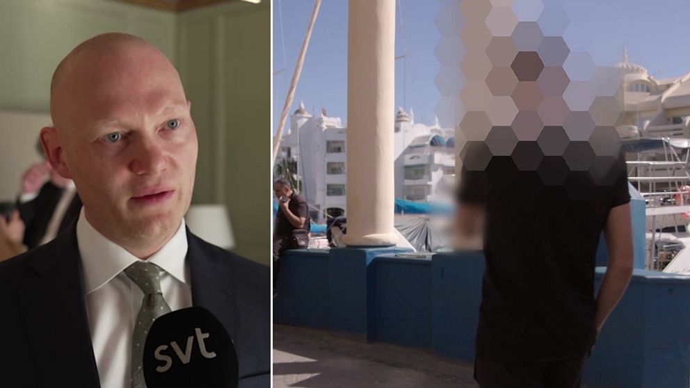 Finansmarknadsminister Niklas Wykman och en blurrad person som går på en strandpromenad.