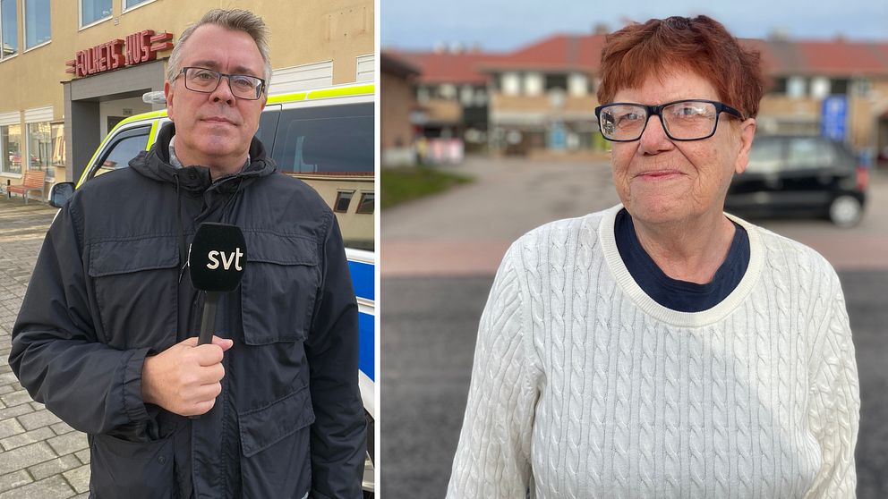 En delad bild som visar två personer på olika platser.