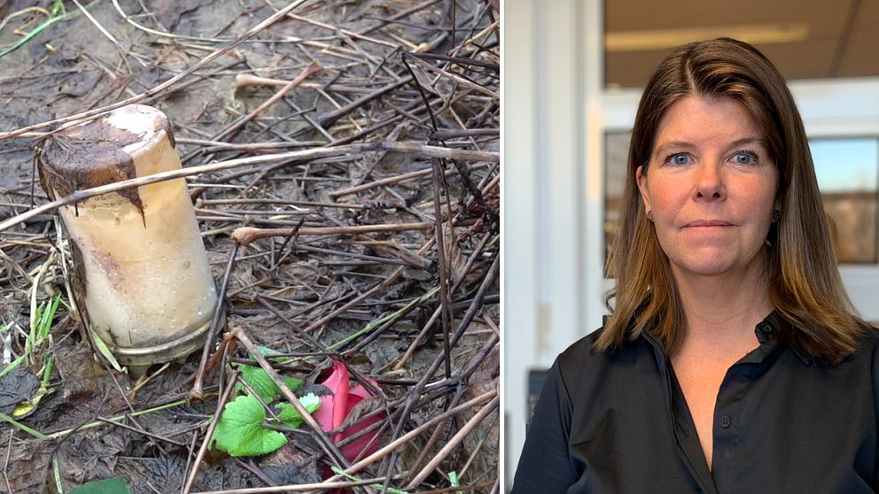 Ljus och en blomma ute i skogen samt bild på åklagare Pernilla Törsleff
