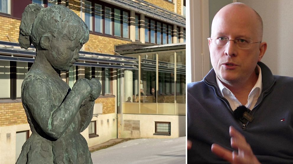 Lars Rocksén, Sveriges läkarförbund berättar, bild på Sollefteå sjukhus med en staty av en flicka i förgrunden