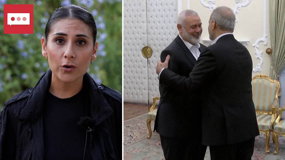SVT:s reporter Gilda Hamid-Nia (vänster), Före detta ledare för Hamas (höger).