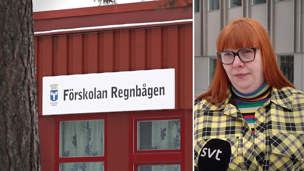 Elisabet Uitto, förskolechef på Östersunds kommun står framför kommunhuset och pratar med SVT:s reporter Dzintra Dumbre