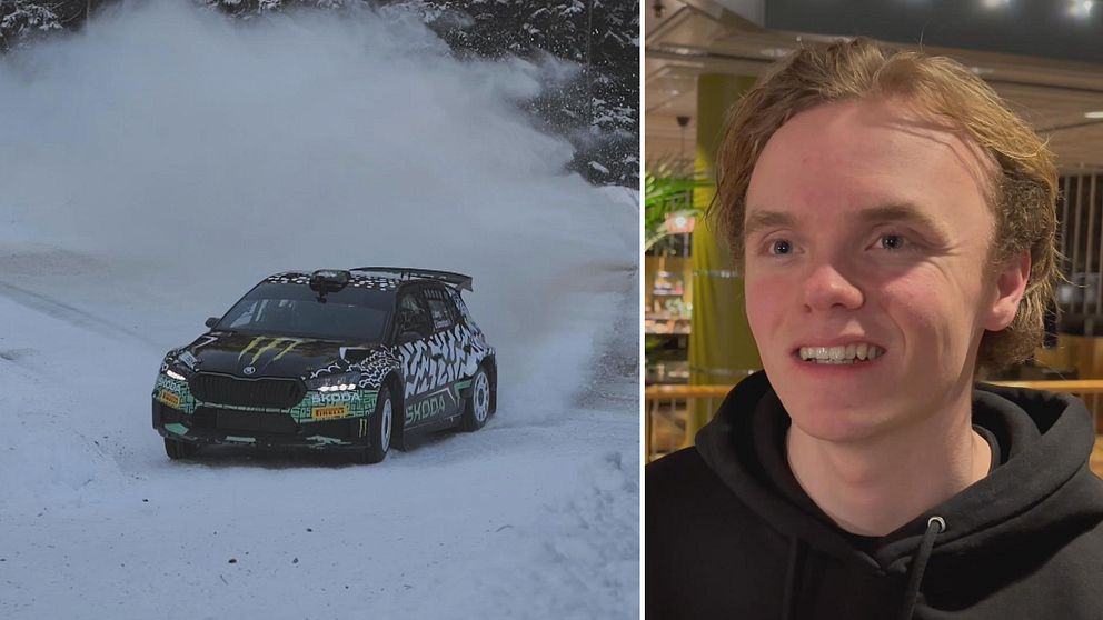 Rallybil och leende man