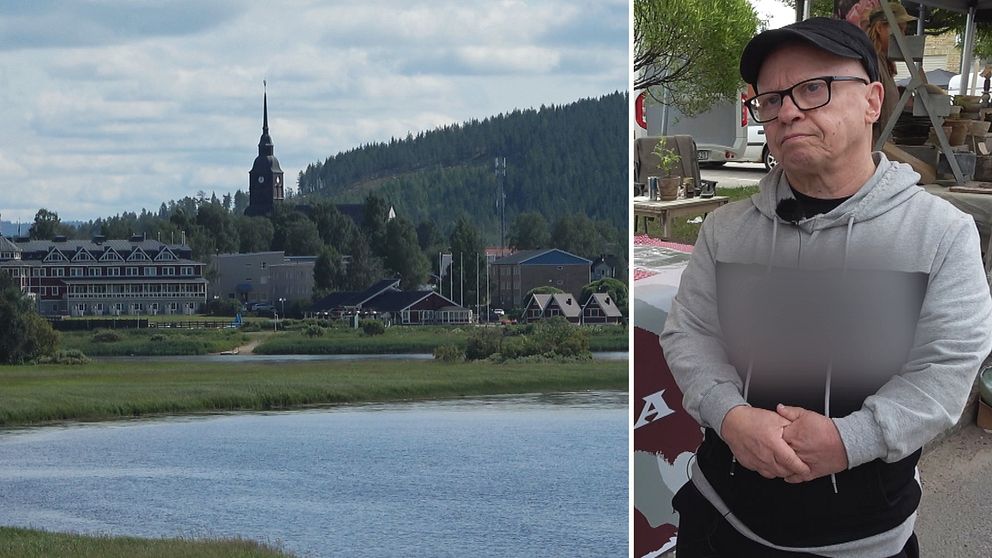 Till vänster bild på Överkalix där hotellet och kyrkan syns. Till höger bild på Niklas Nilsson, ordförande i föreningen Bjernna.