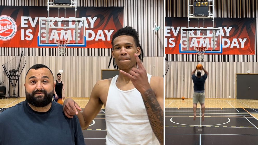 SVT:s reporter försöker dunka som ett basketproffs