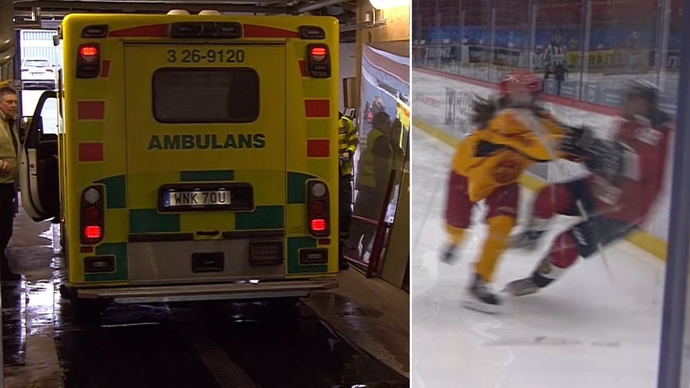 Ambulans och hockeyspelare.