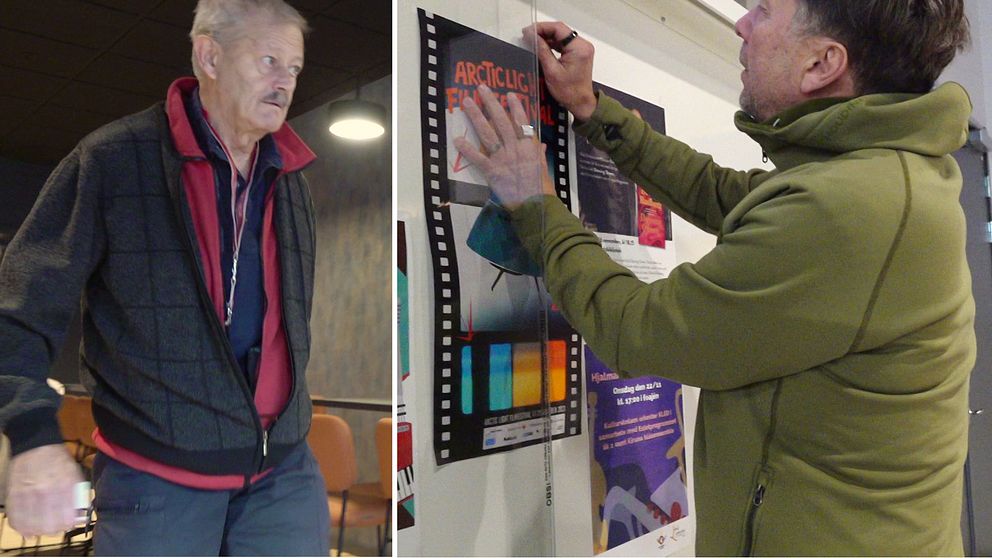 filmstudions Björn Forseth och filmfestivalens Roger Bergström inne i Auroras lokaler i Kiruna.