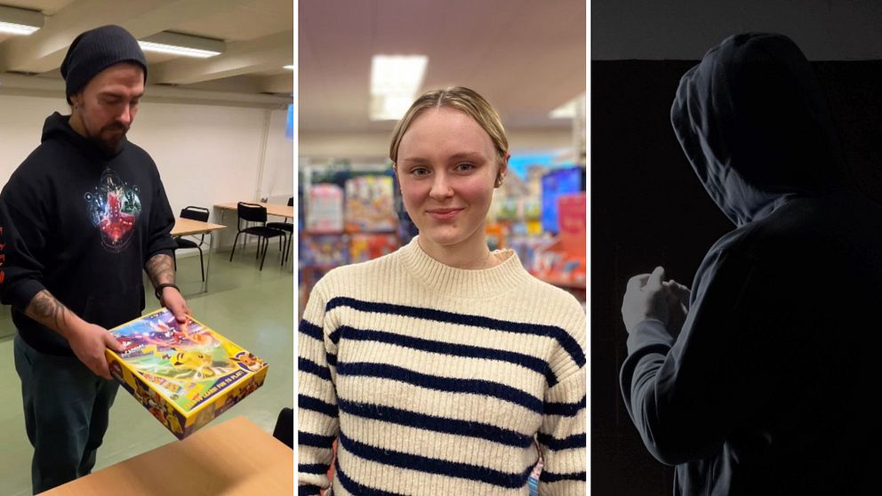 Trebild med en säljare, en deltagare i en spelförening och en ungdomsbrottsling