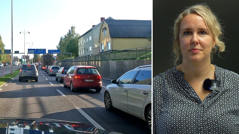 Bild på nuvarande E4 genom Skellefteå. Till höger Pia Törrö vid Trafikverket