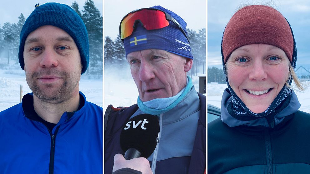 tre skidåkare uppe vid Lugnet i Falun.
