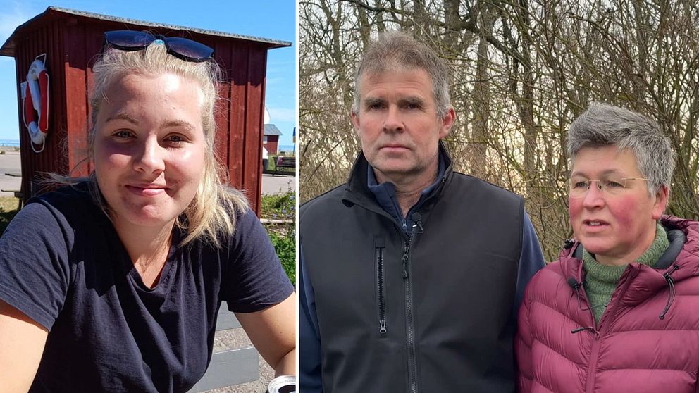 I bilden syns en ung, blond tjej i solen till vänster och två personer i 50-årsåldern till höger