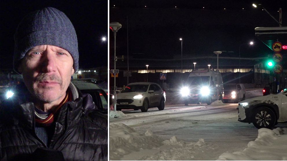SVT:s reporter Hans Sternlund rapporterar nära olycksplatsen på LKAB i Kiruna.